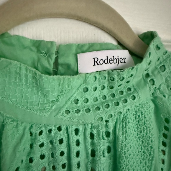 Rodebjer jade green cotton broderie anglaise long-sleeved mini dress - One size - Picture 4 of 6